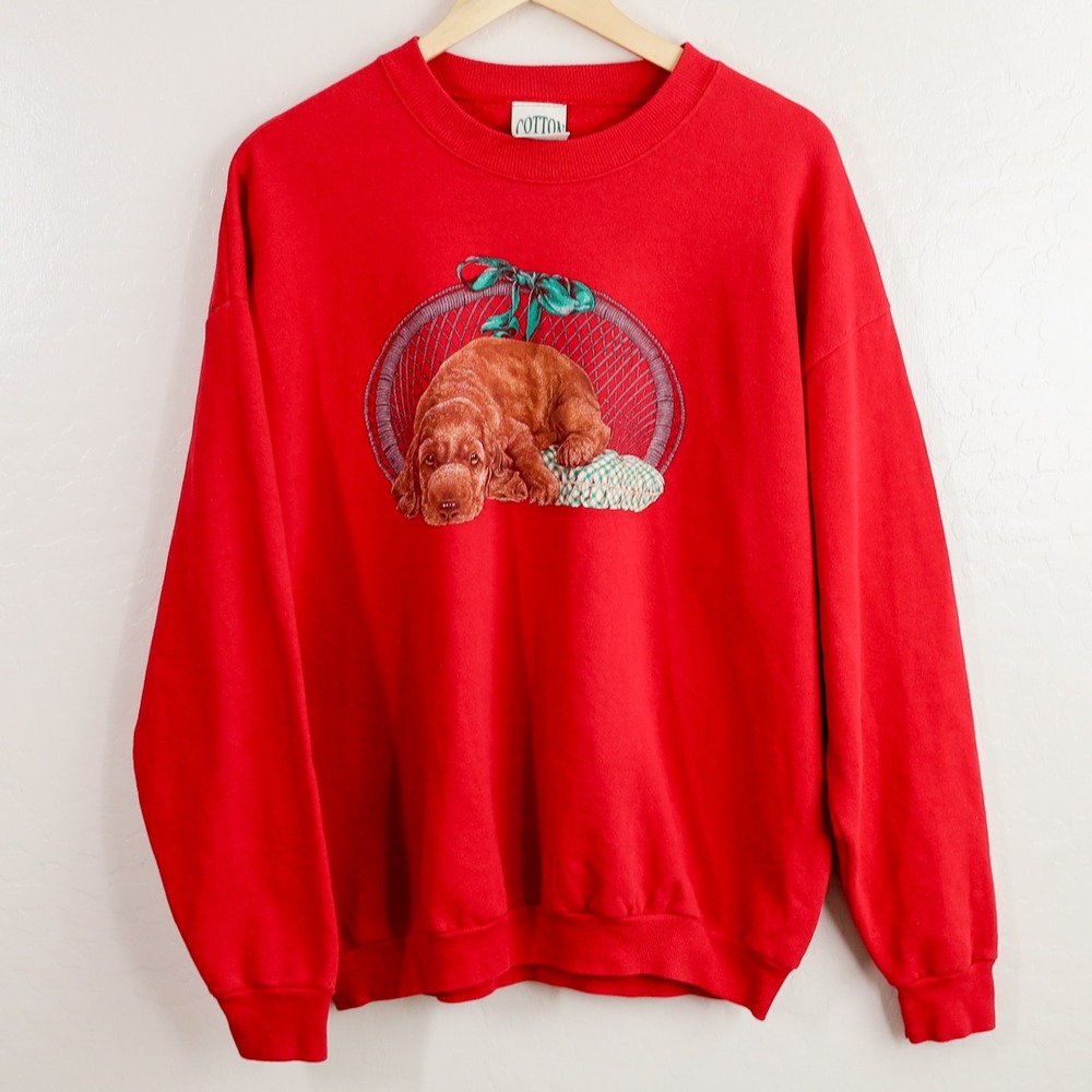 Vintage Cotton Grove Designs Red Sweatshirt Dog Graphic Print XL Made in USA